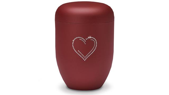 Bild av Urna Sober, röd med kristalldekor hjärta